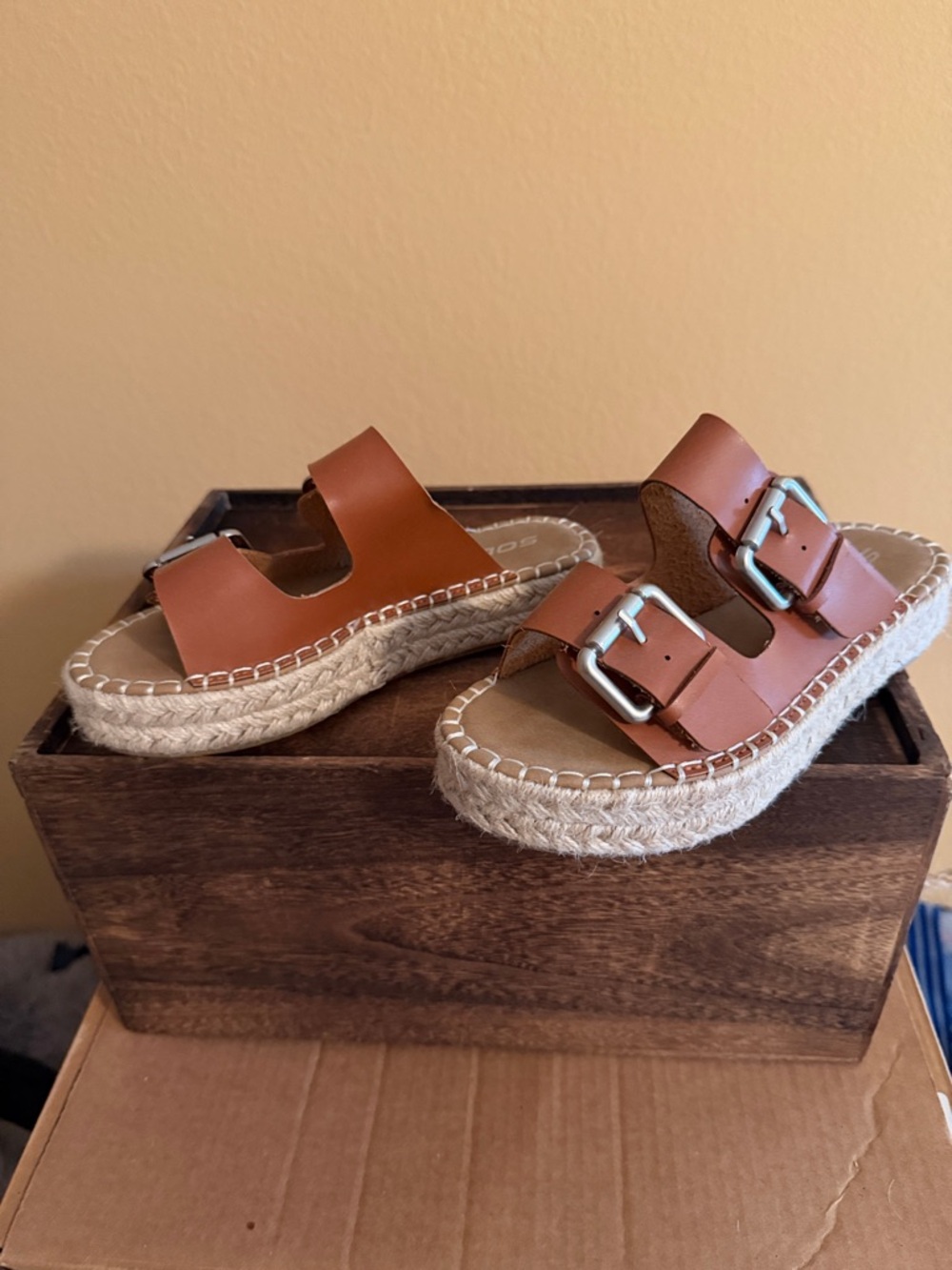 Soda Tan Double-Buckle Espadrille Slide Sandals